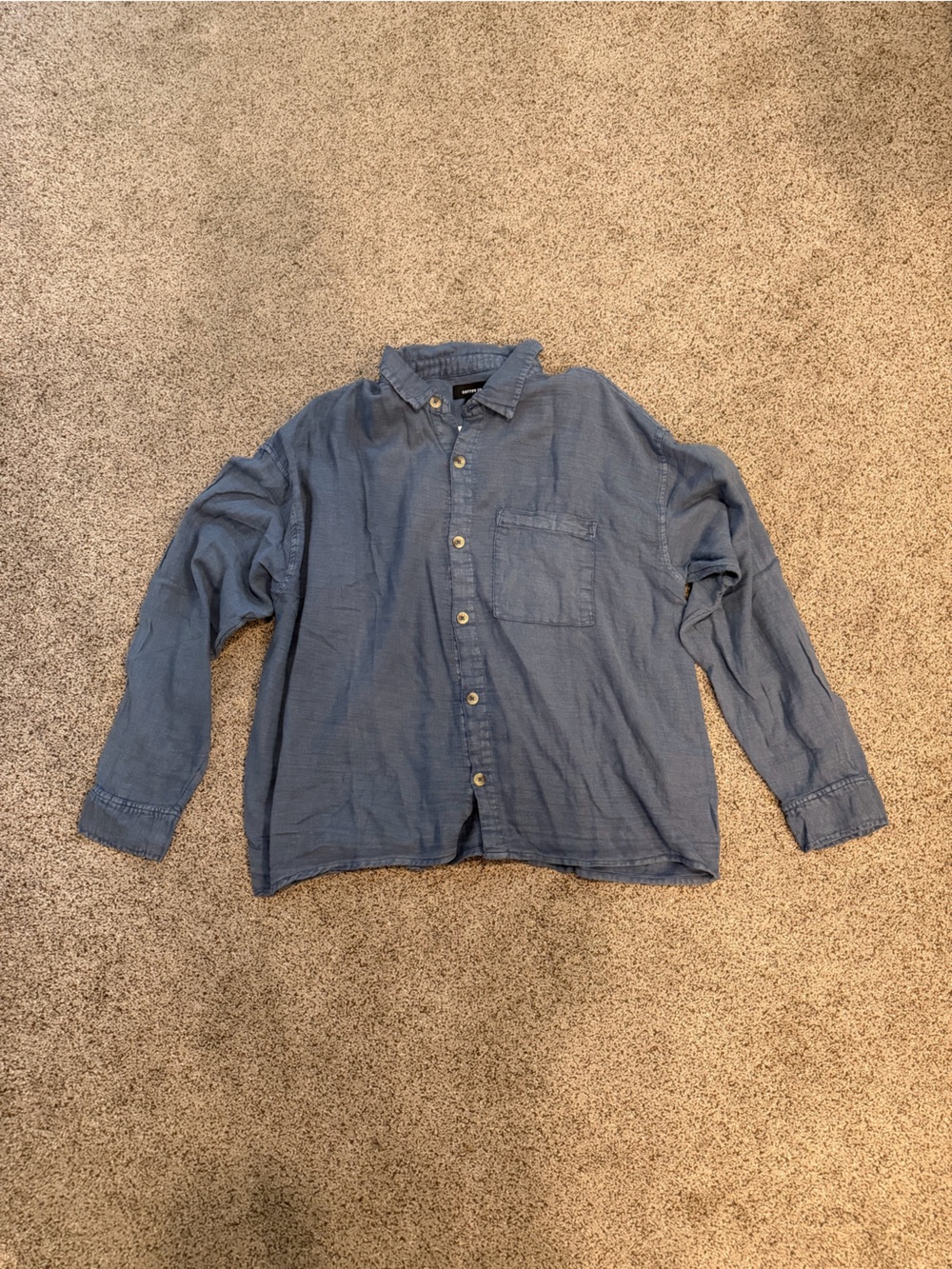 Cotton On Men's Washed Blue Button-Up Shirt